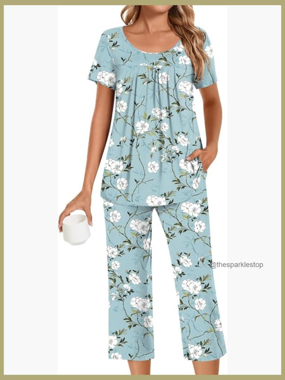 Rayon Spandex Pajama Set with Pockets Capri Loungewear